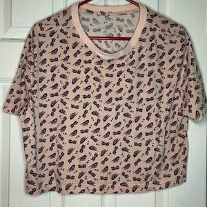 Nike Women's Cotton Printed Cropped T-Shirt Washed Coral Color Blue/Pink Large